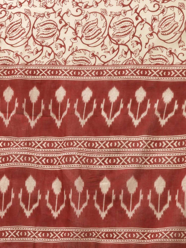 Yufta Maroon & Beige Ethnic Motifs Screen Print Cotton Straight Kurta Palazzo & Dupatta | Grocsy