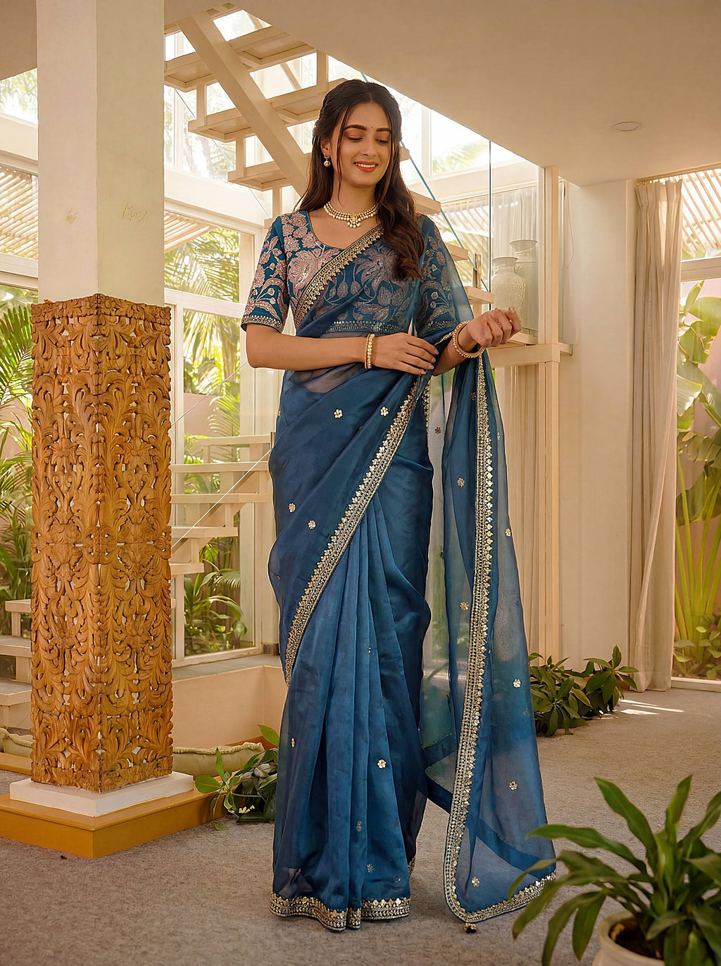 Lehenga Mart Designer Bollywood Style Party Wear Saree-Skyblue | Grocsy