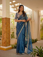 Lehenga Mart Designer Bollywood Style Party Wear Saree-Skyblue | Grocsy