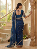 Lehenga Mart Designer Bollywood Style Party Wear Saree-Skyblue | Grocsy
