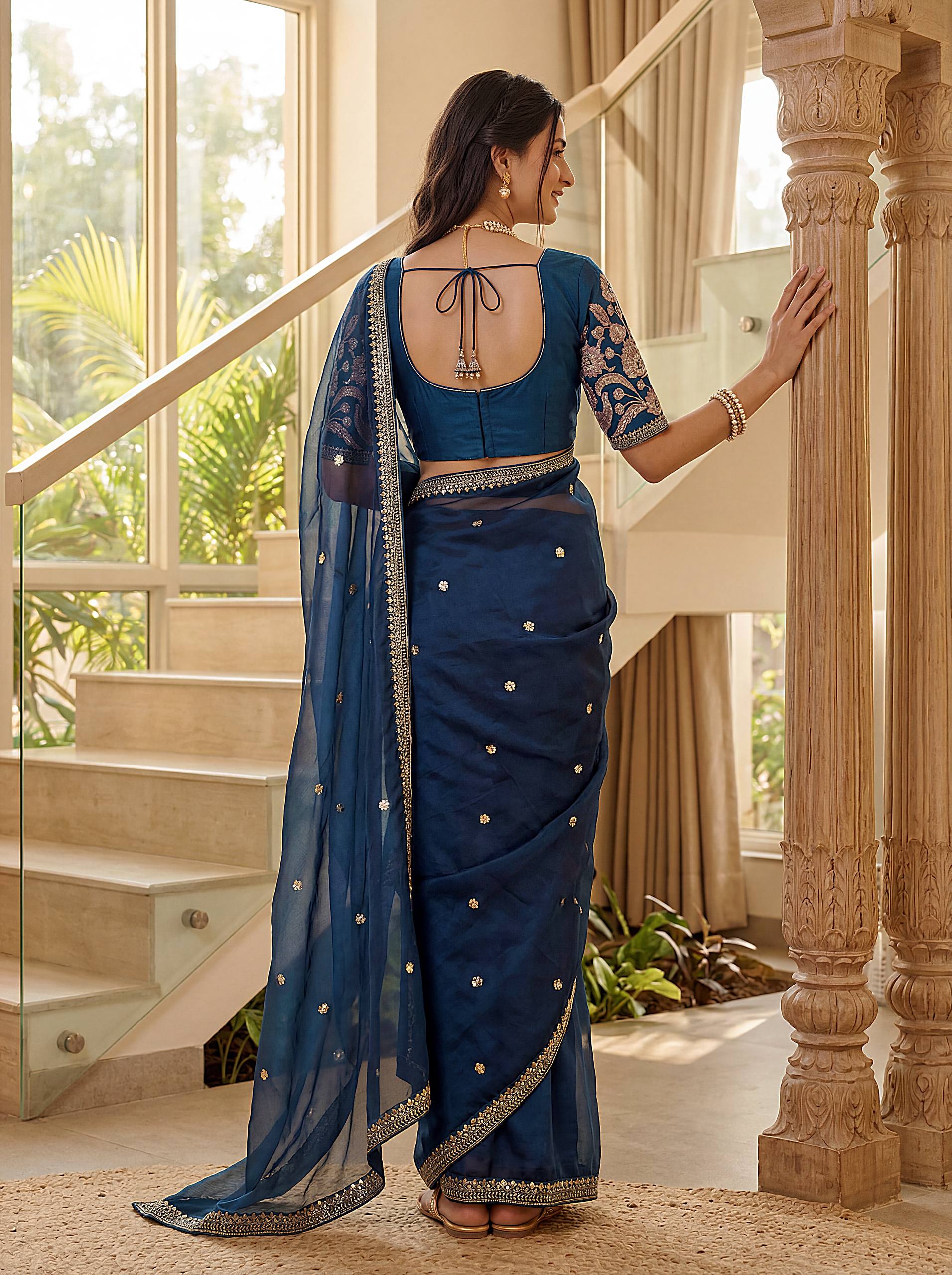 Lehenga Mart Designer Bollywood Style Party Wear Saree-Skyblue | Grocsy