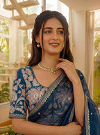 Lehenga Mart Designer Bollywood Style Party Wear Saree-Skyblue | Grocsy