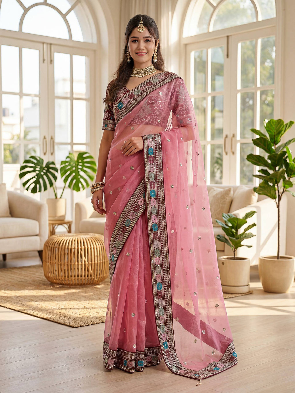 Lehenga Mart Designer Bollywood Style Party Wear Saree-Pink | Grocsy