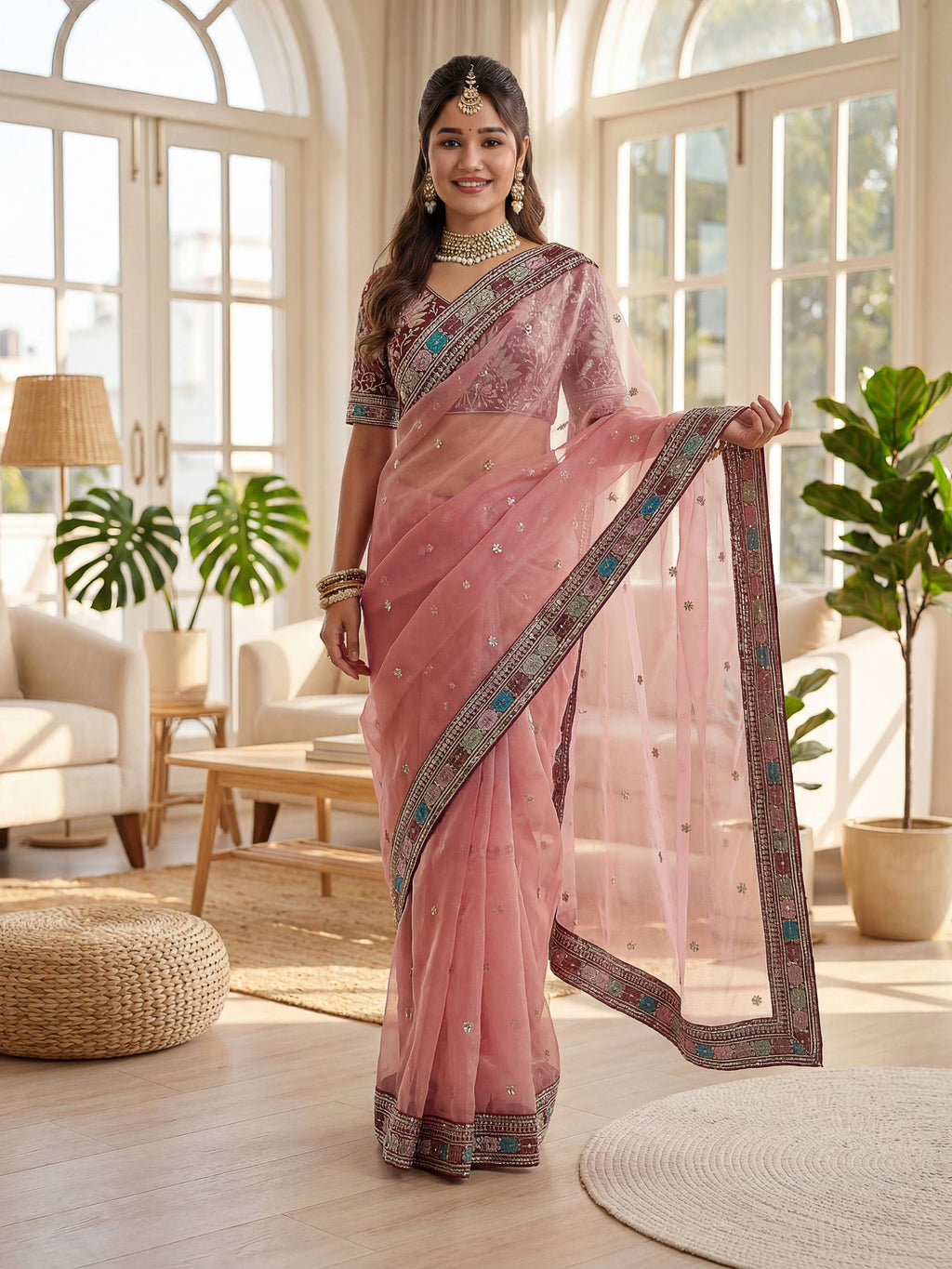 Lehenga Mart Designer Bollywood Style Party Wear Saree-Pink | Grocsy