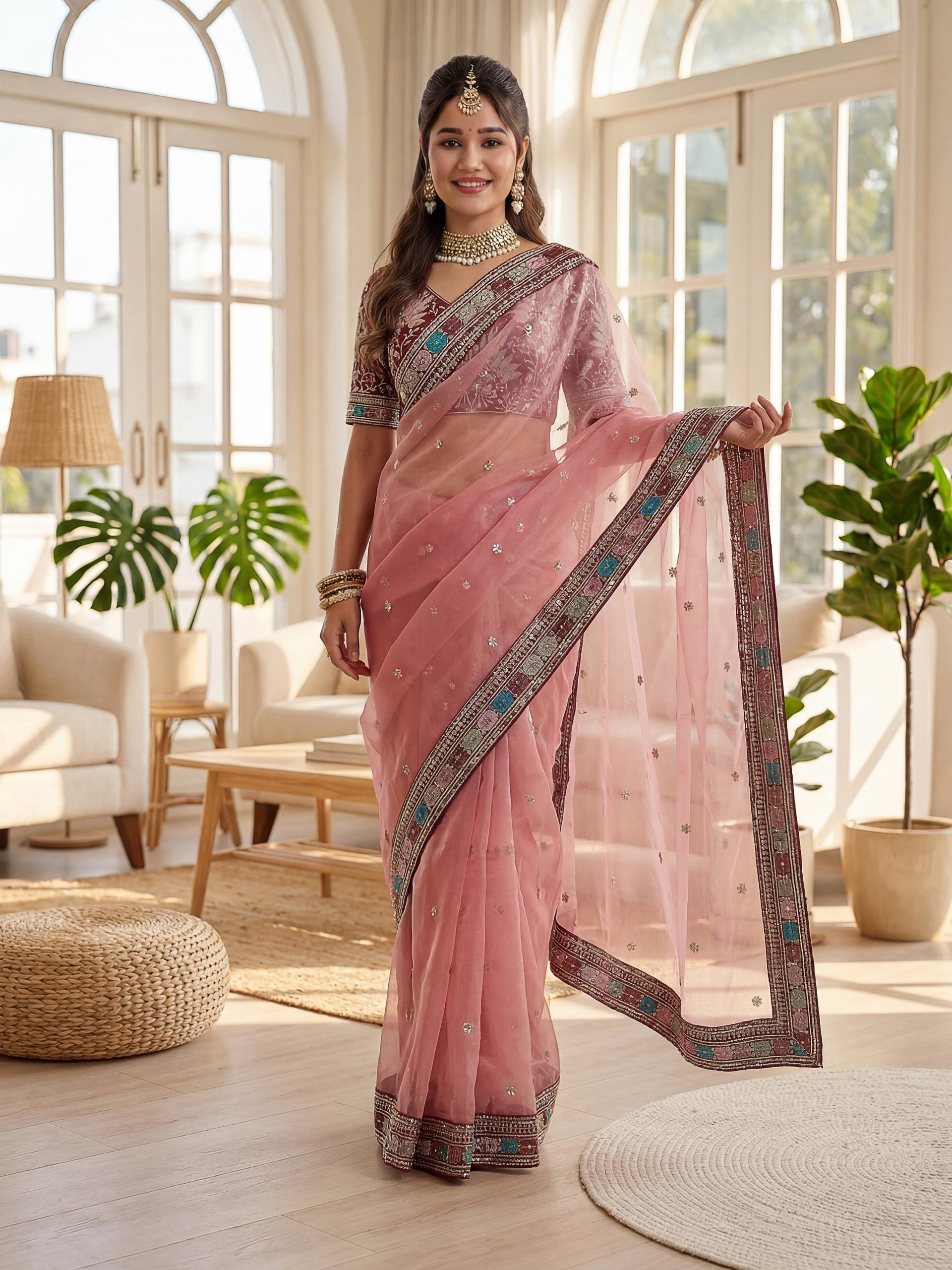 Lehenga Mart Designer Bollywood Style Party Wear Saree-Pink | Grocsy