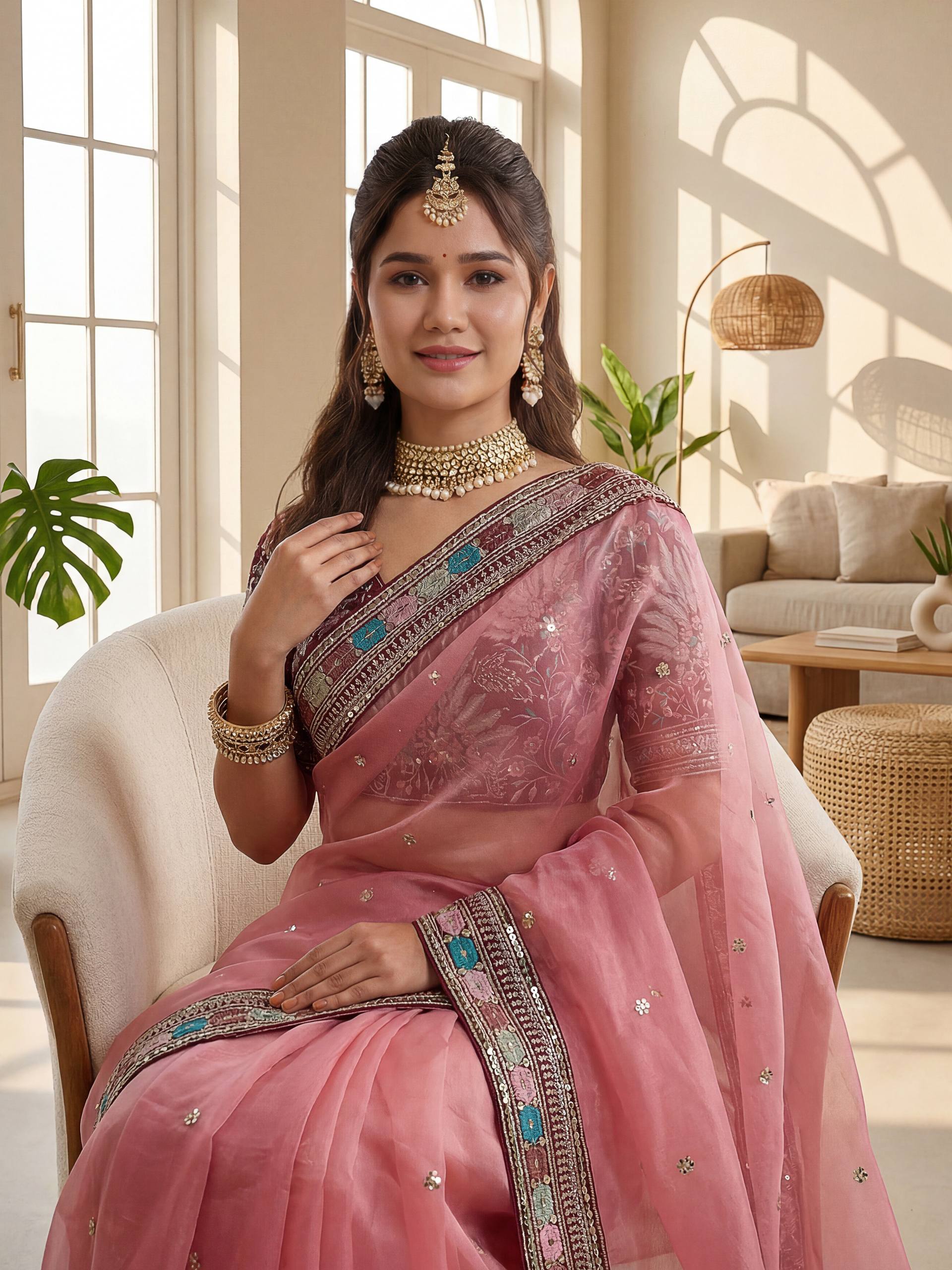 Lehenga Mart Designer Bollywood Style Party Wear Saree-Pink | Grocsy