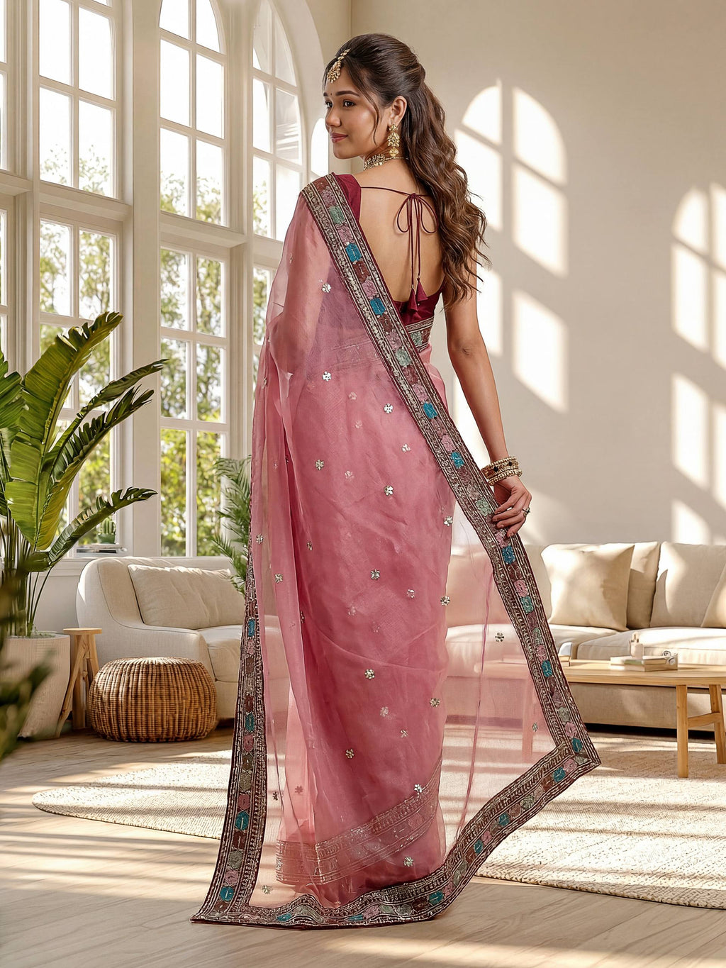 Lehenga Mart Designer Bollywood Style Party Wear Saree-Pink | Grocsy