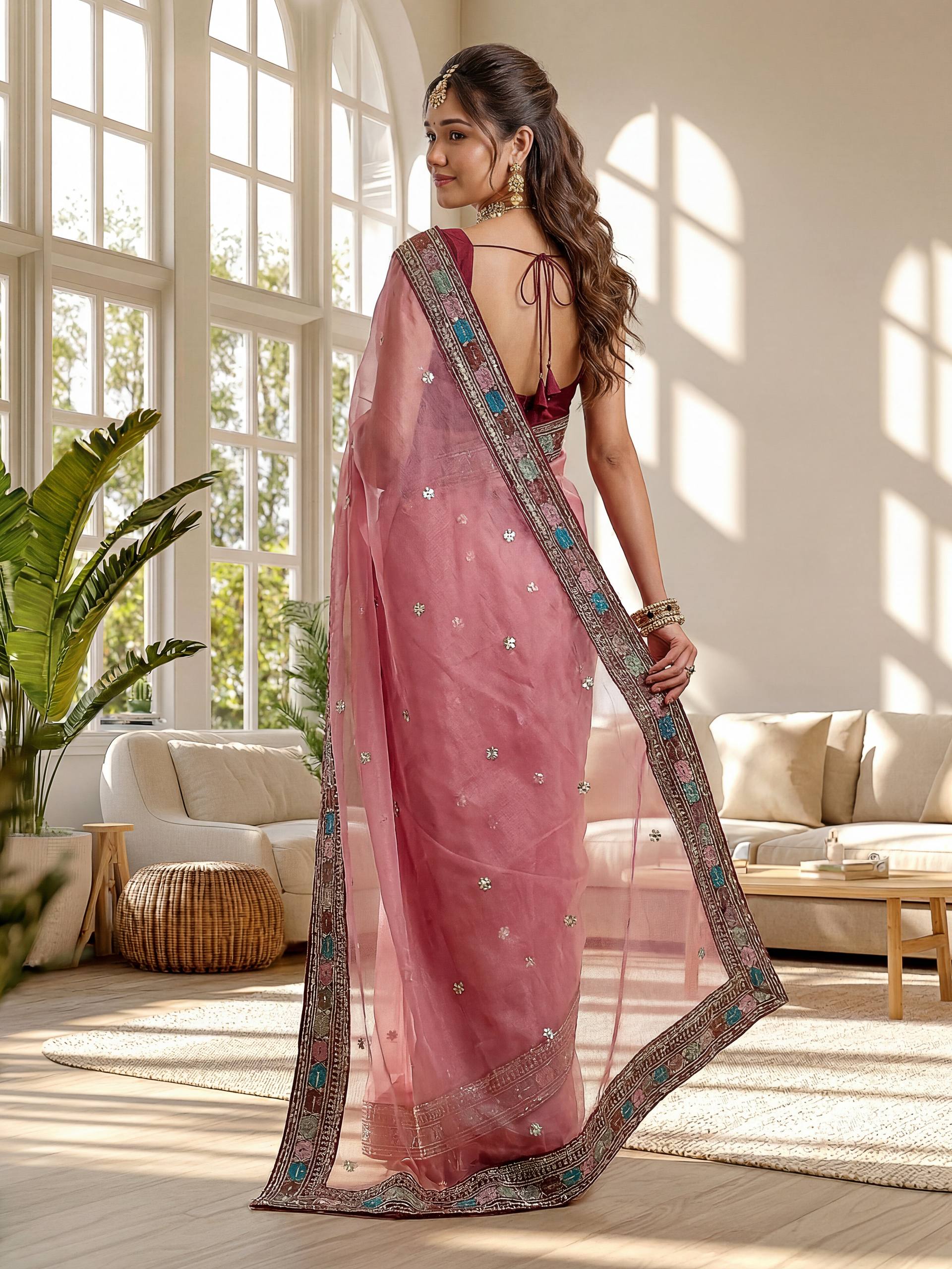 Lehenga Mart Designer Bollywood Style Party Wear Saree-Pink | Grocsy