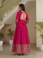 Lehenga Mart Designer Vichitra Silk Gown With Dupatta-Pink | Grocsy