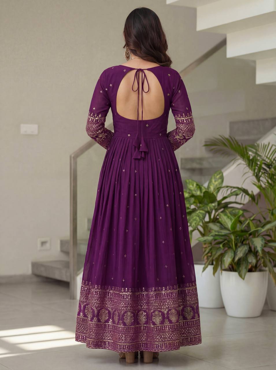 Lehenga Mart Designer Vichitra Silk Gown With Dupatta-Wine | Grocsy