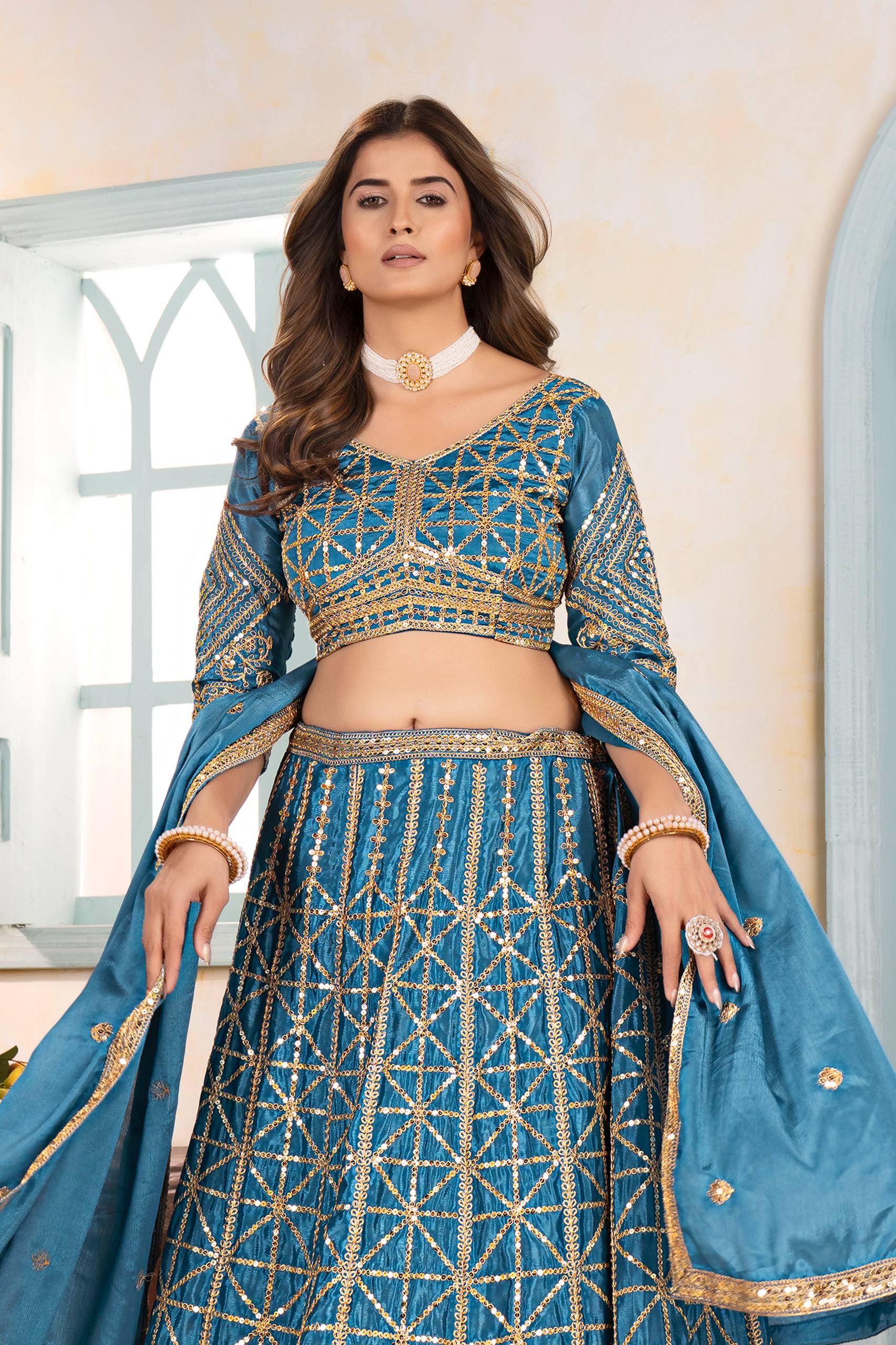 Lehenga Mart Designer Bollywood Style Wedding Wear Lehenga Choli - Sky Blue | Grocsy