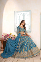 Lehenga Mart Designer Bollywood Style Wedding Wear Lehenga Choli - Sky Blue | Grocsy