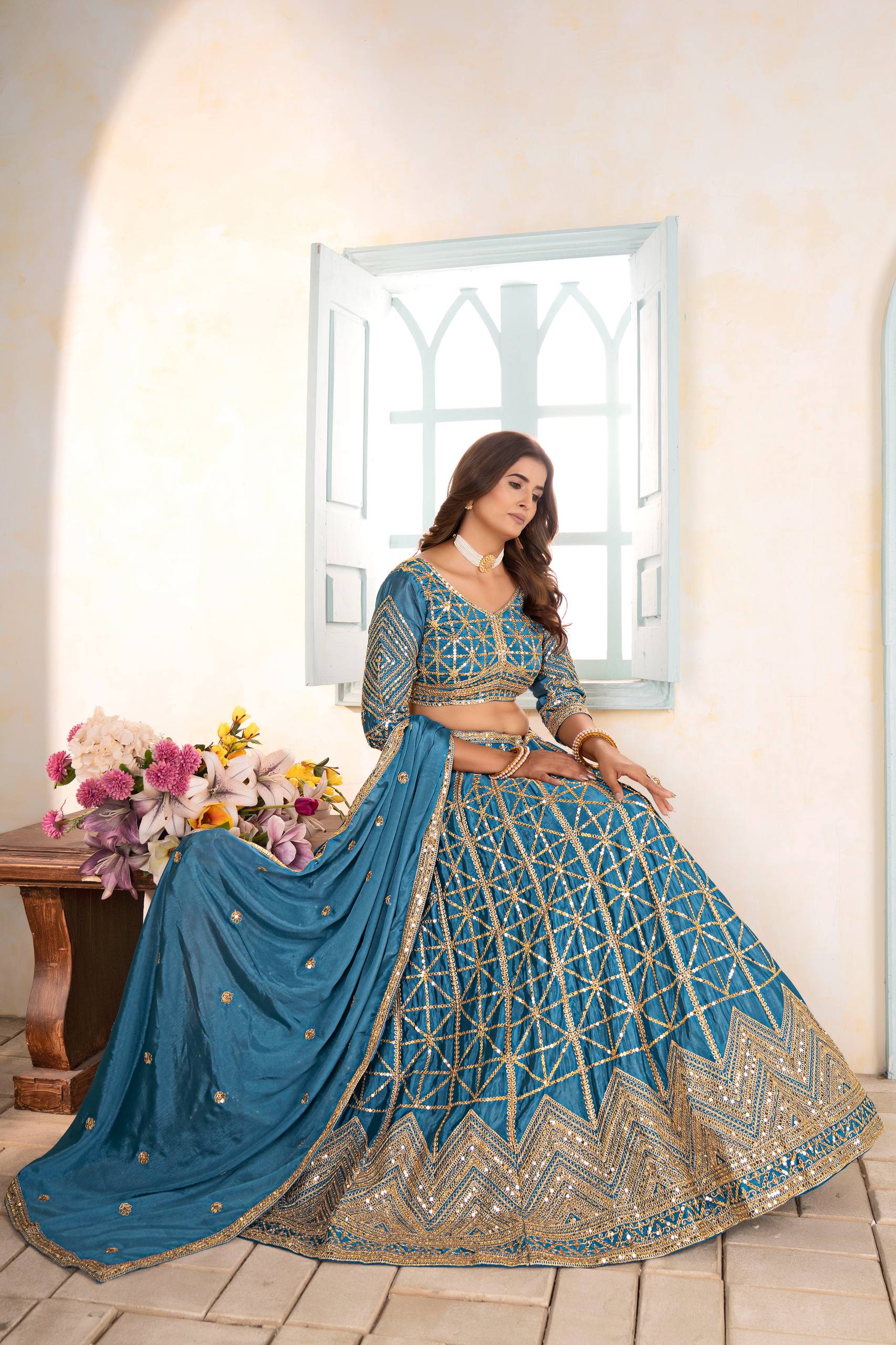 Lehenga Mart Designer Bollywood Style Wedding Wear Lehenga Choli - Sky Blue | Grocsy