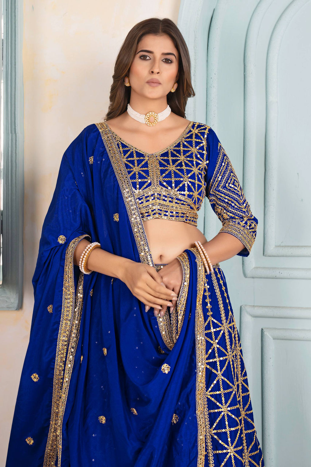 Lehenga Mart Designer Bollywood Style Wedding Wear Lehenga Choli - Blue | Grocsy