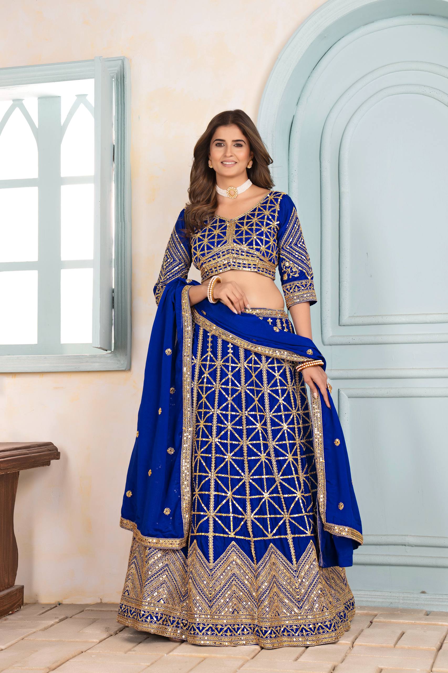 Lehenga Mart Designer Bollywood Style Wedding Wear Lehenga Choli - Blue | Grocsy