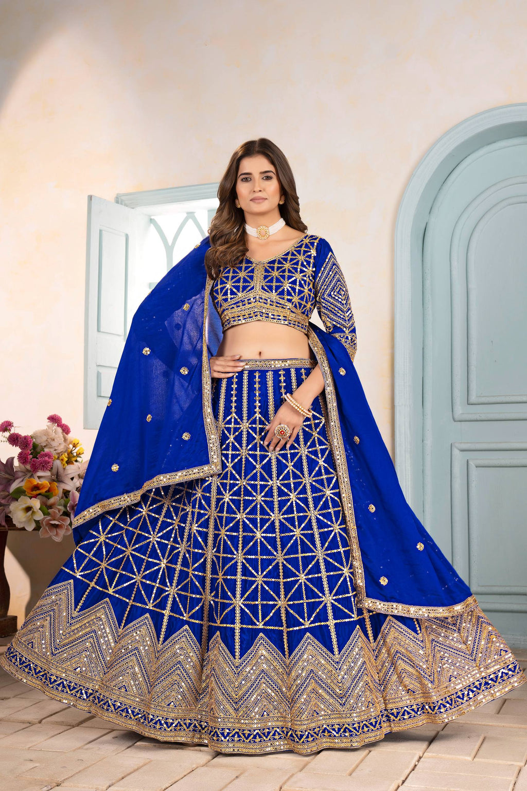 Lehenga Mart Designer Bollywood Style Wedding Wear Lehenga Choli - Blue | Grocsy