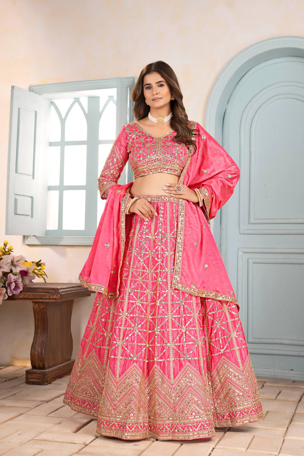 Lehenga Mart Designer Bollywood Style Wedding Wear Lehenga Choli - Pink | Grocsy