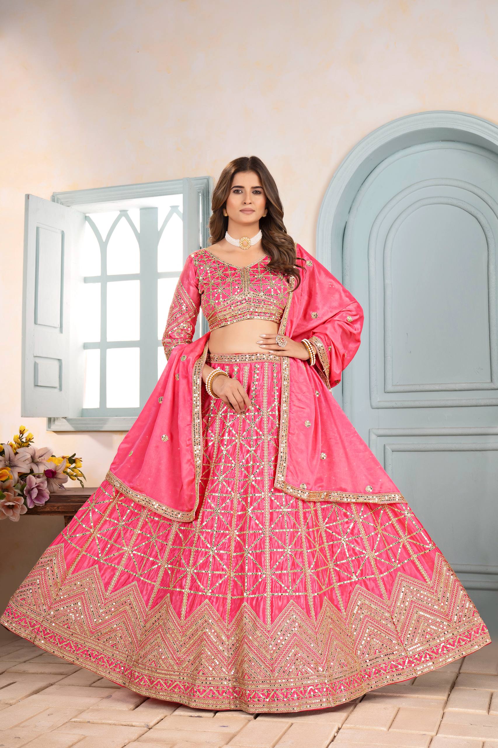 Lehenga Mart Designer Bollywood Style Wedding Wear Lehenga Choli - Pink | Grocsy