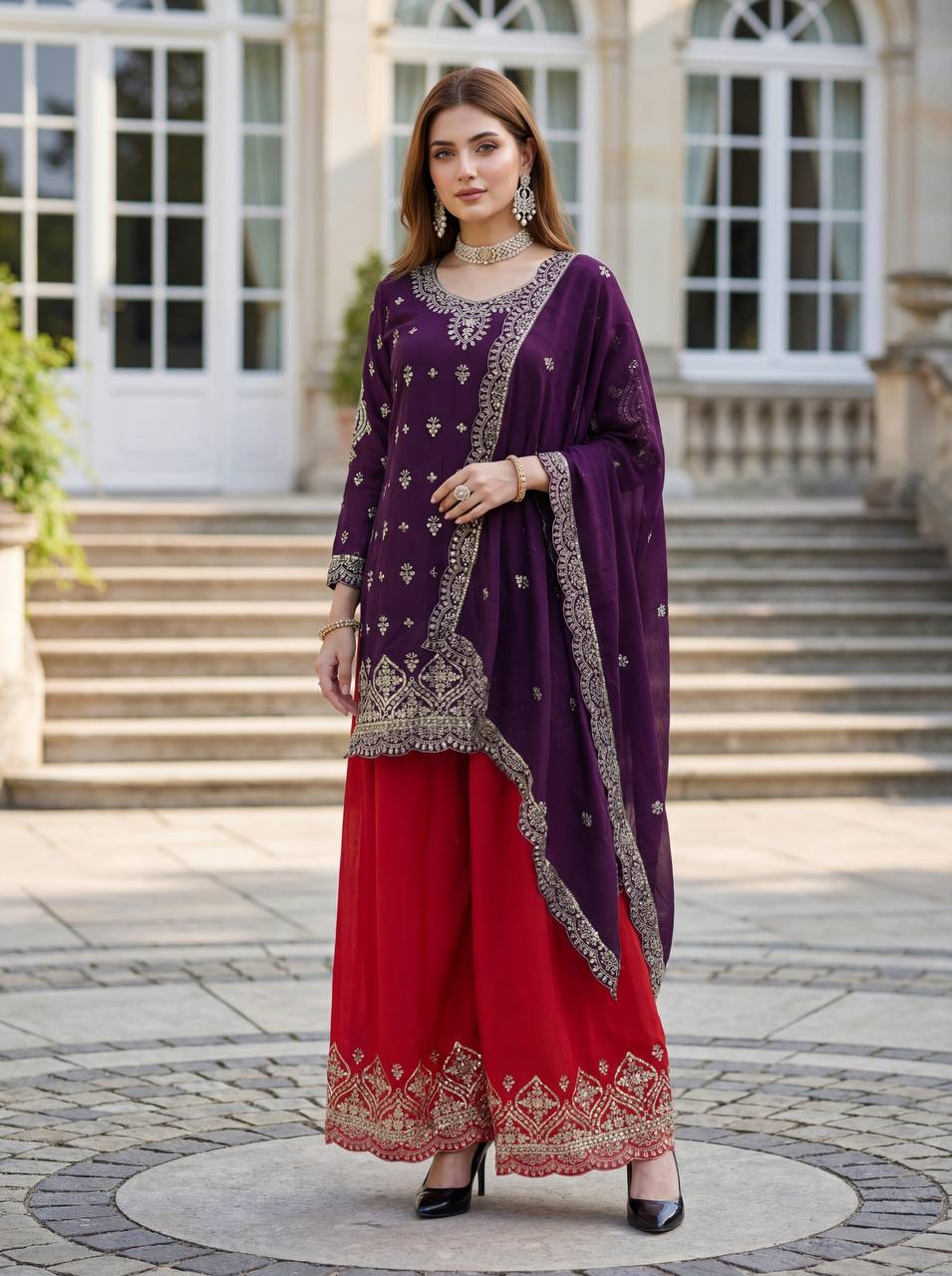 Lehenga Mart Designer Ready To Wear Salwar Suit Dupatta For Women-Purple | Grocsy