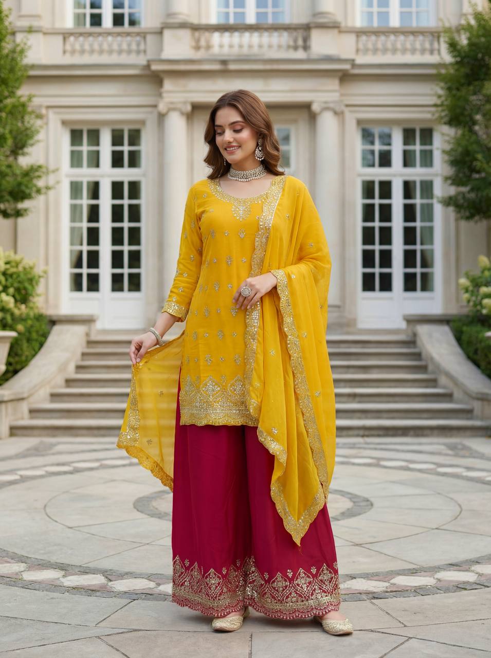 Lehenga Mart Designer Ready To Wear Salwar Suit Dupatta For Women-Yellow | Grocsy