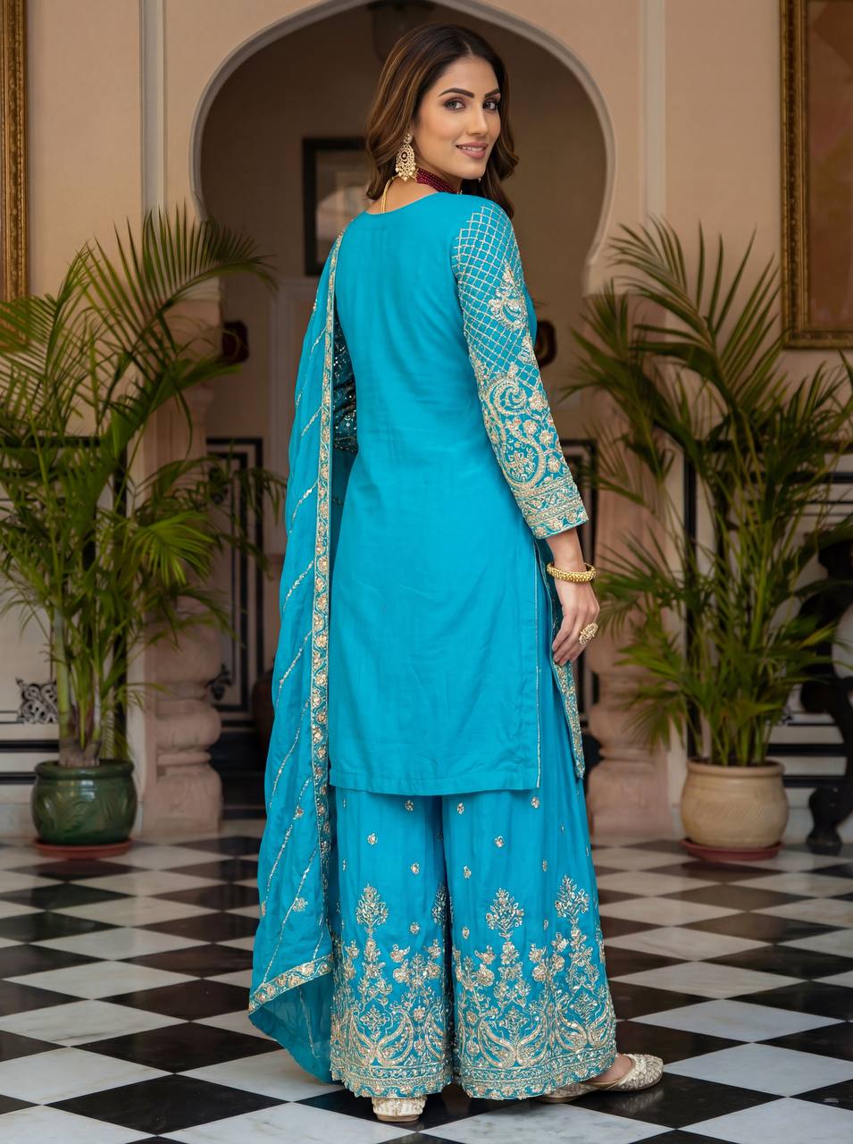 Lehenga Mart Designer Ready To Wear Salwar Suit Dupatta For Women-Sky Blue | Grocsy