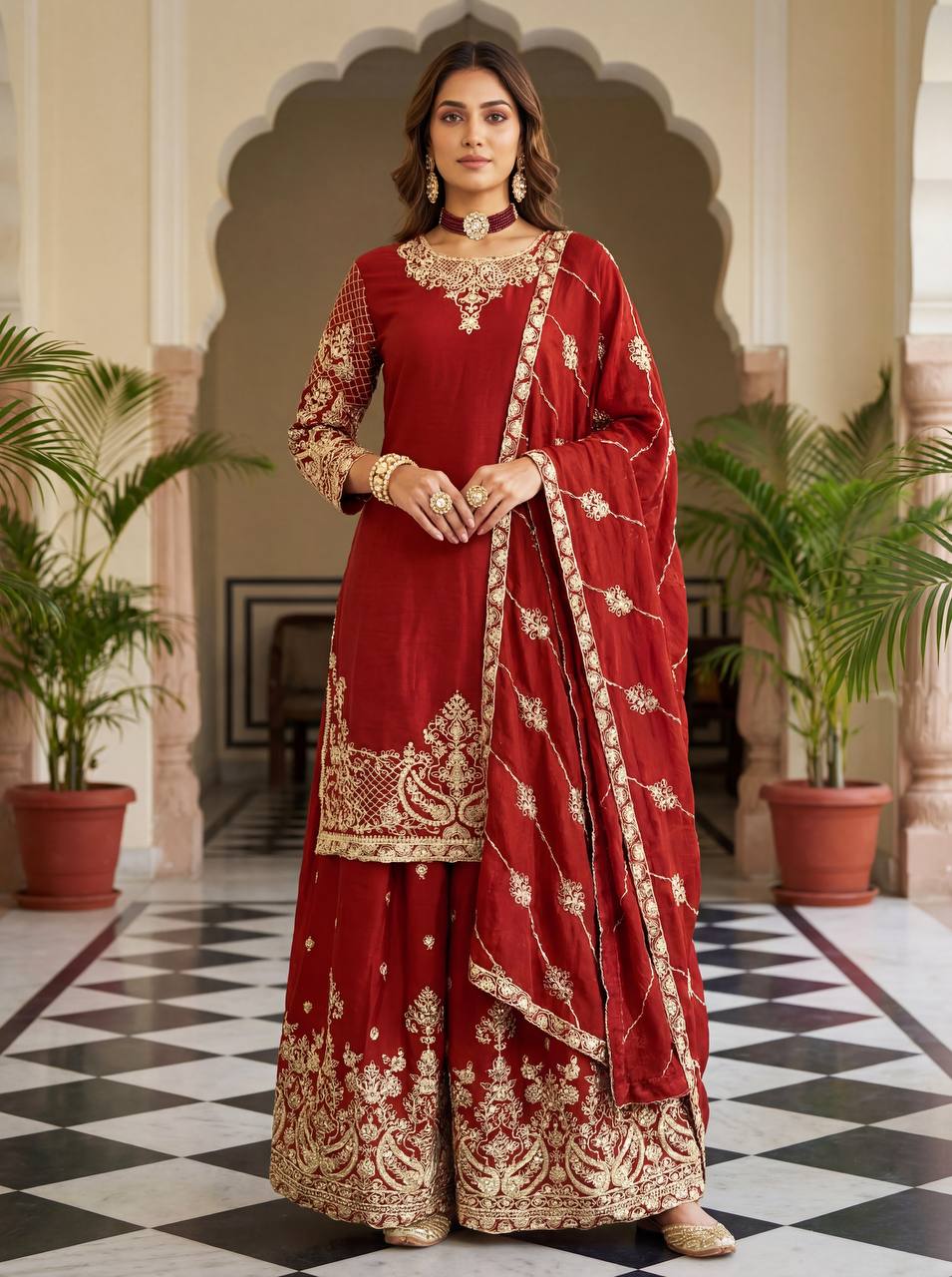 Lehenga Mart Designer Ready To Wear Salwar Suit Dupatta For Women-Red | Grocsy