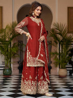 Lehenga Mart Designer Ready To Wear Salwar Suit Dupatta For Women-Red | Grocsy