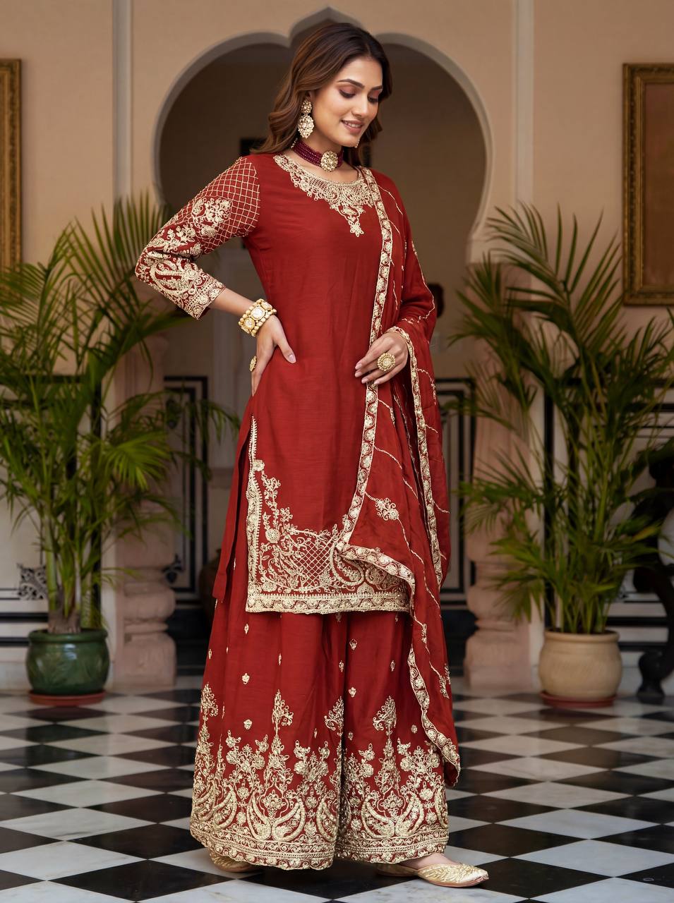 Lehenga Mart Designer Ready To Wear Salwar Suit Dupatta For Women-Red | Grocsy