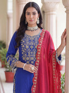 Lehenga Mart Chinon Silk Salwar Suit Dupatta-Blue | Grocsy