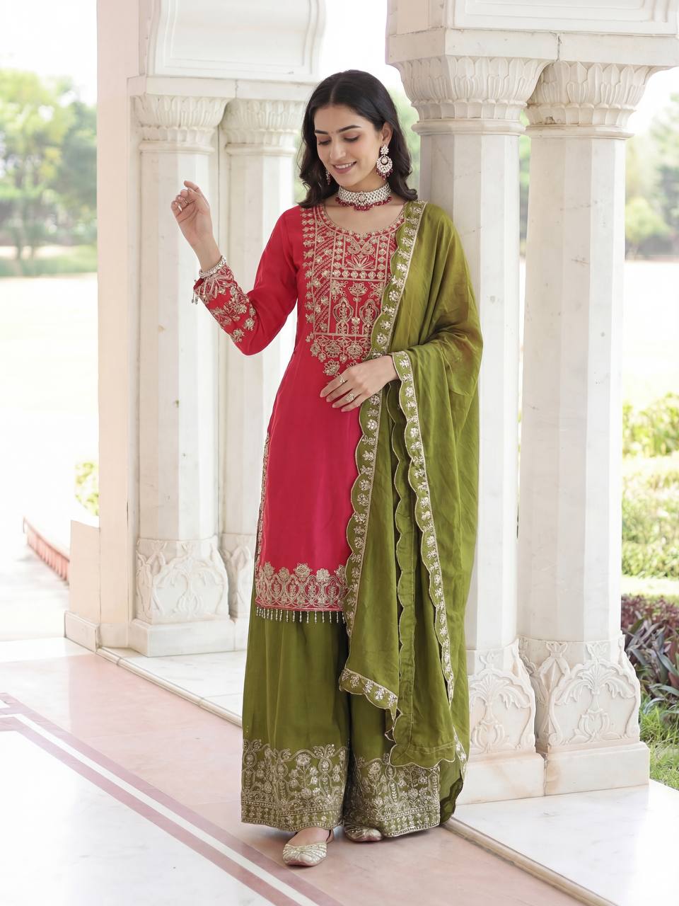 Lehenga Mart Chinon Silk Salwar Suit Dupatta-Pink | Grocsy