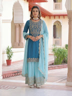 Lehenga Mart Chinon Silk Salwar Suit Dupatta-Sky Blue | Grocsy