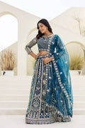 Lehenga Mart Net Lehenga With Cording Embroidery Work-Blue | Grocsy