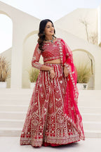 Lehenga Mart Net Lehenga With Cording Embroidery Work-Pink | Grocsy