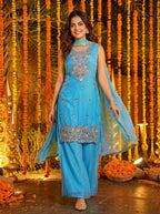 Lehenga Mart Designer Ready To Wear Salwar Suit Dupatta For Women-Sky Blue | Grocsy