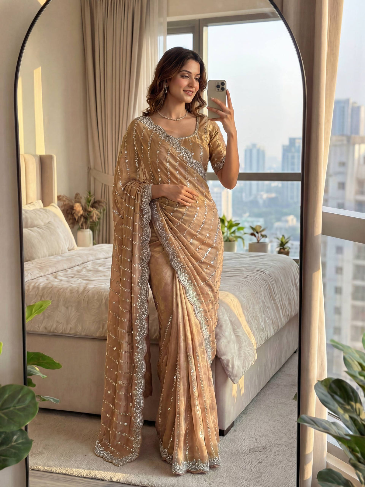 Lehenga Mart Designer Bollywood Style Party Wear Saree-Cream | Grocsy
