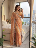 Lehenga Mart Designer Bollywood Style Party Wear Saree-Peach | Grocsy
