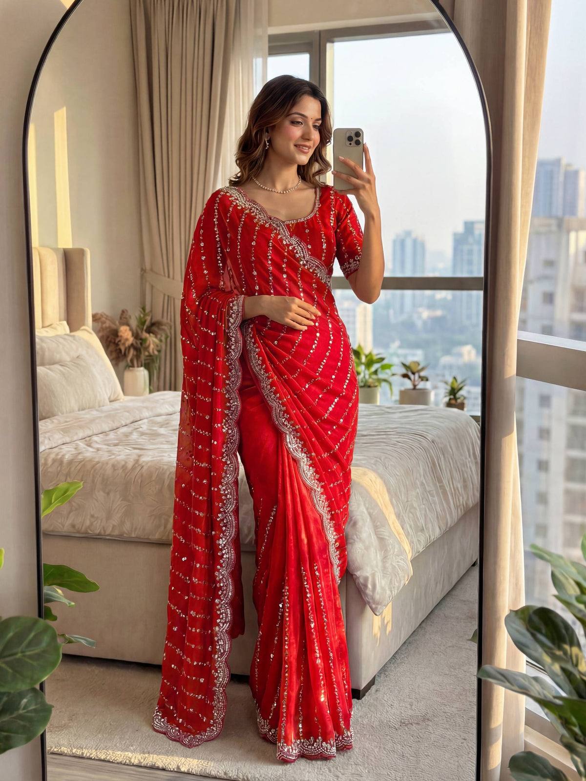Lehenga Mart Designer Bollywood Style Party Wear Saree-Red | Grocsy