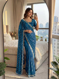Lehenga Mart Designer Bollywood Style Party Wear Saree-Skyblue | Grocsy