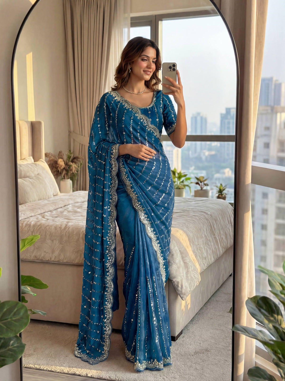 Lehenga Mart Designer Bollywood Style Party Wear Saree-Skyblue | Grocsy