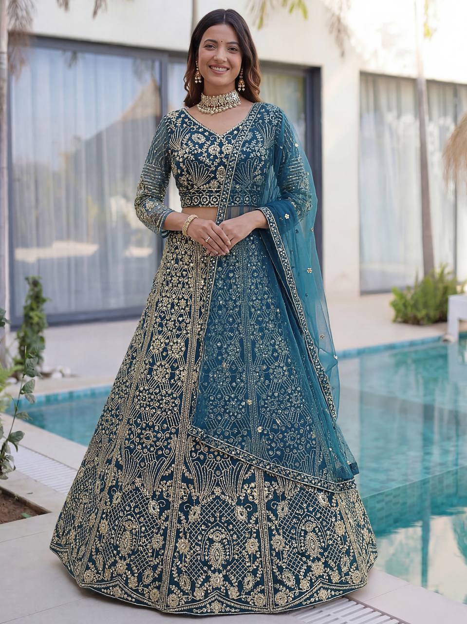 Lehenga Mart Designer Wedding Wear Lehenga Choli-Blue | Grocsy