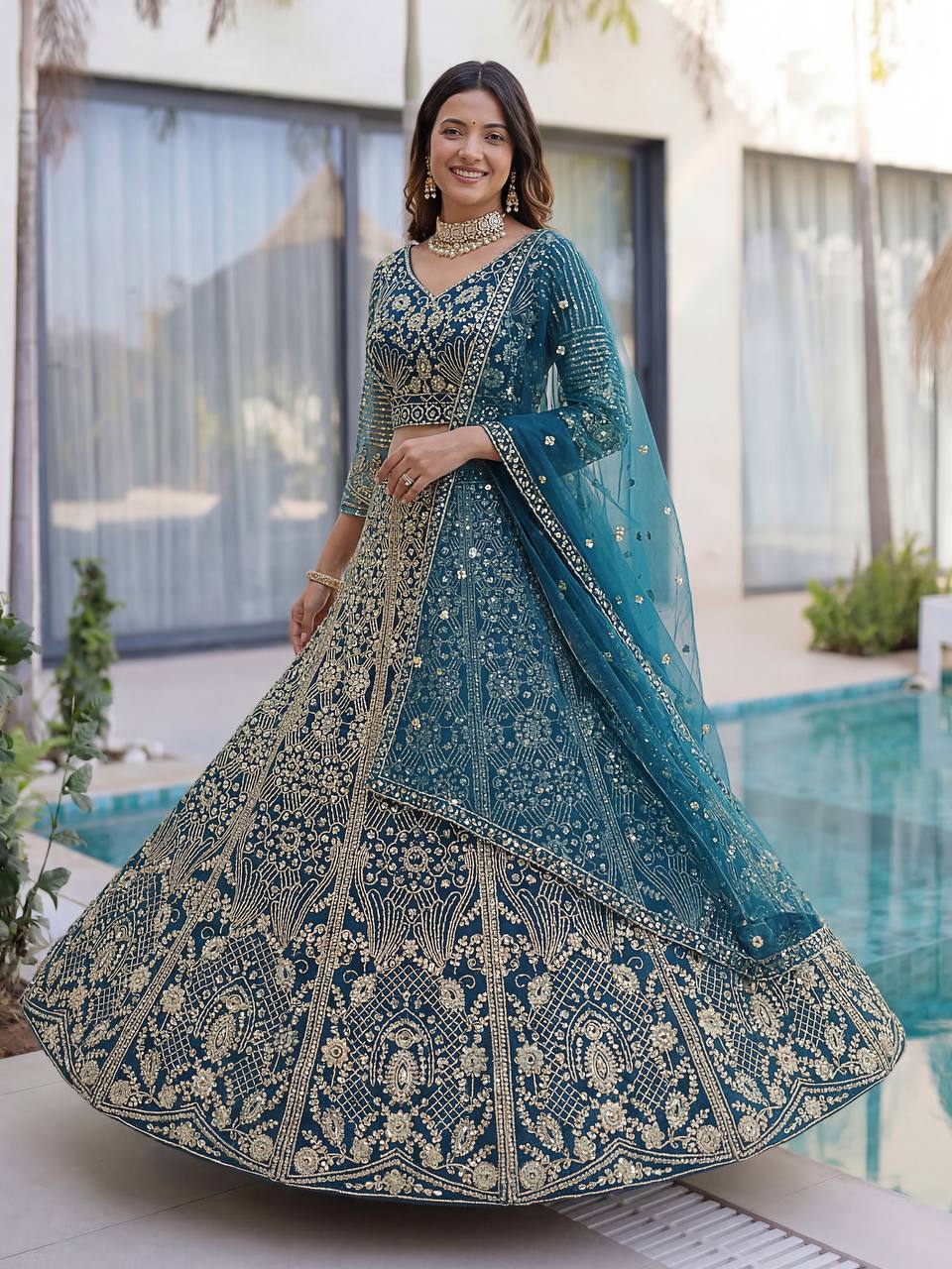Lehenga Mart Designer Wedding Wear Lehenga Choli-Blue | Grocsy
