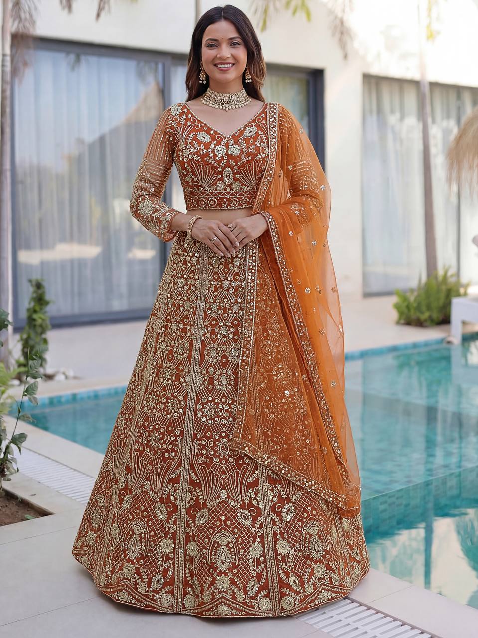 Lehenga Mart Designer Wedding Wear Lehenga Choli-Orange | Grocsy