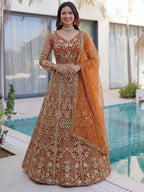 Lehenga Mart Designer Wedding Wear Lehenga Choli-Orange | Grocsy