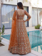 Lehenga Mart Designer Wedding Wear Lehenga Choli-Orange | Grocsy