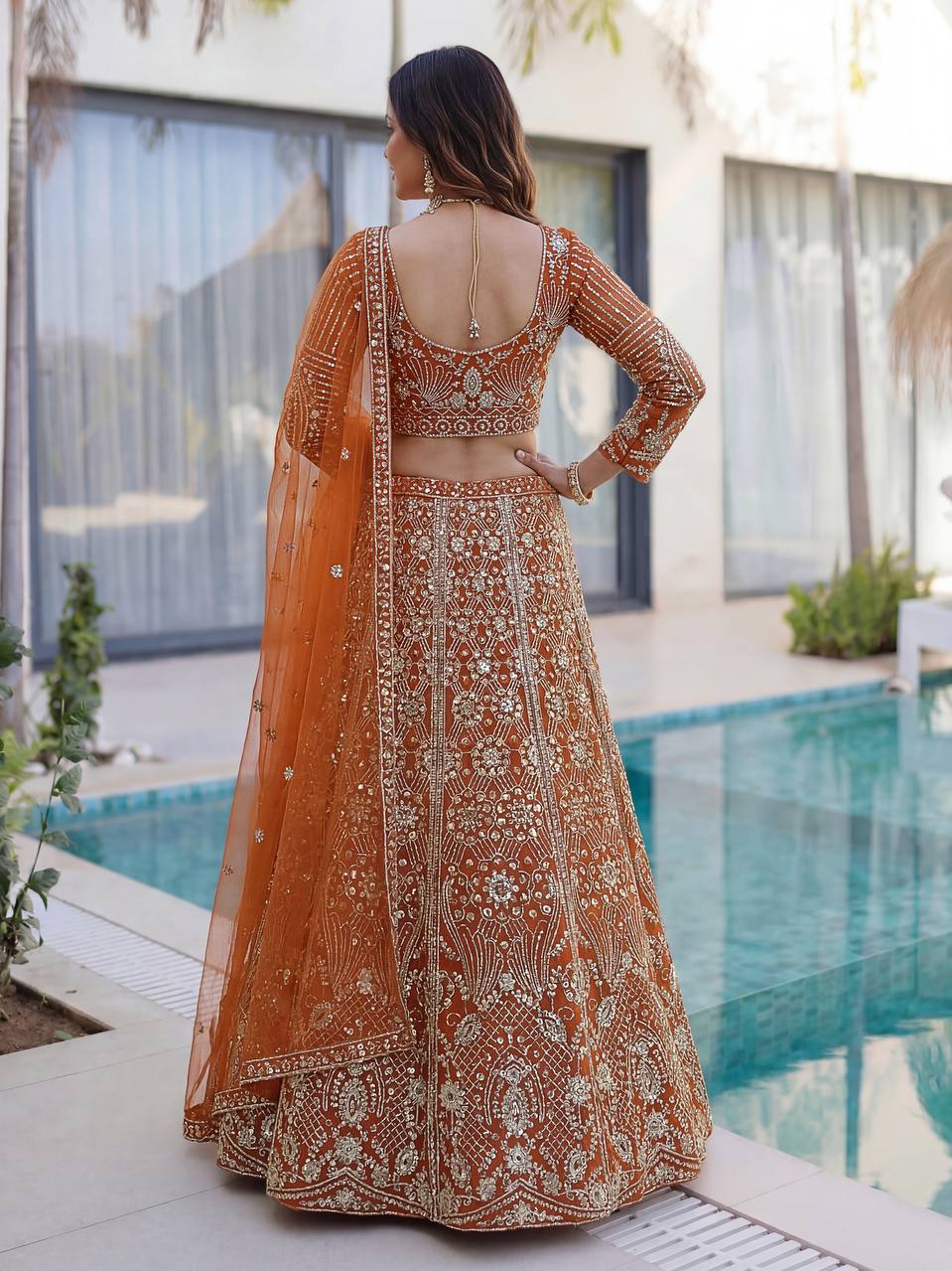 Lehenga Mart Designer Wedding Wear Lehenga Choli-Orange | Grocsy