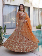 Lehenga Mart Designer Wedding Wear Lehenga Choli-Orange | Grocsy
