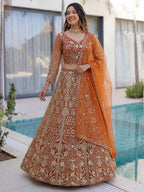 Lehenga Mart Designer Wedding Wear Lehenga Choli-Orange | Grocsy
