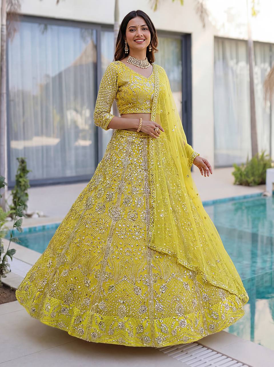 Lehenga Mart Designer Wedding Wear Lehenga Choli-Yellow | Grocsy