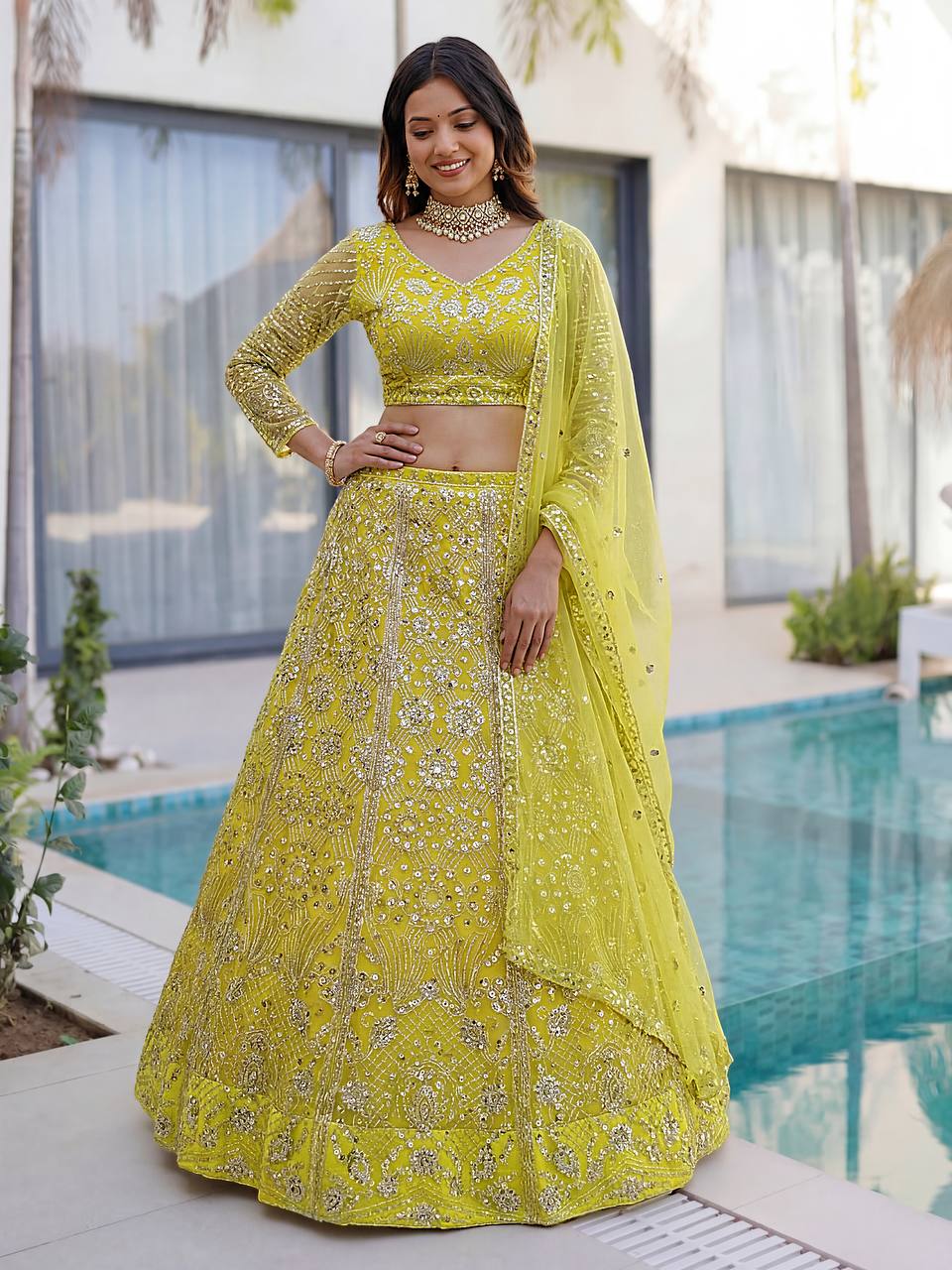 Lehenga Mart Designer Wedding Wear Lehenga Choli-Yellow | Grocsy
