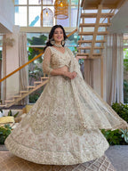 Lehenga Mart Net Lehenga With Cording Embroidery Work-Off White | Grocsy